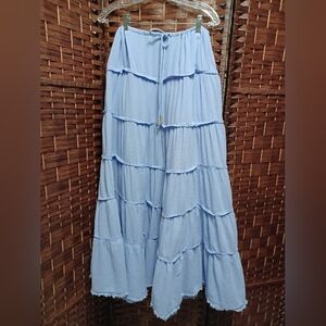 Light Blue Tiered Maxi Skirt - Women